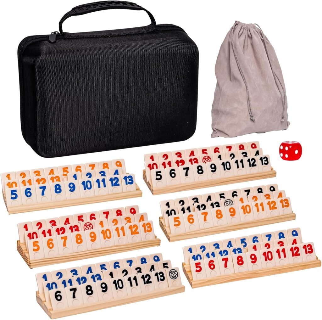 Rummy Cube Game Set 6 Plays with 6 Wooden Holders and...